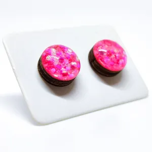 Pink Hexagon Confetti Sparkle Stud Earrings by Candi Cove Designs