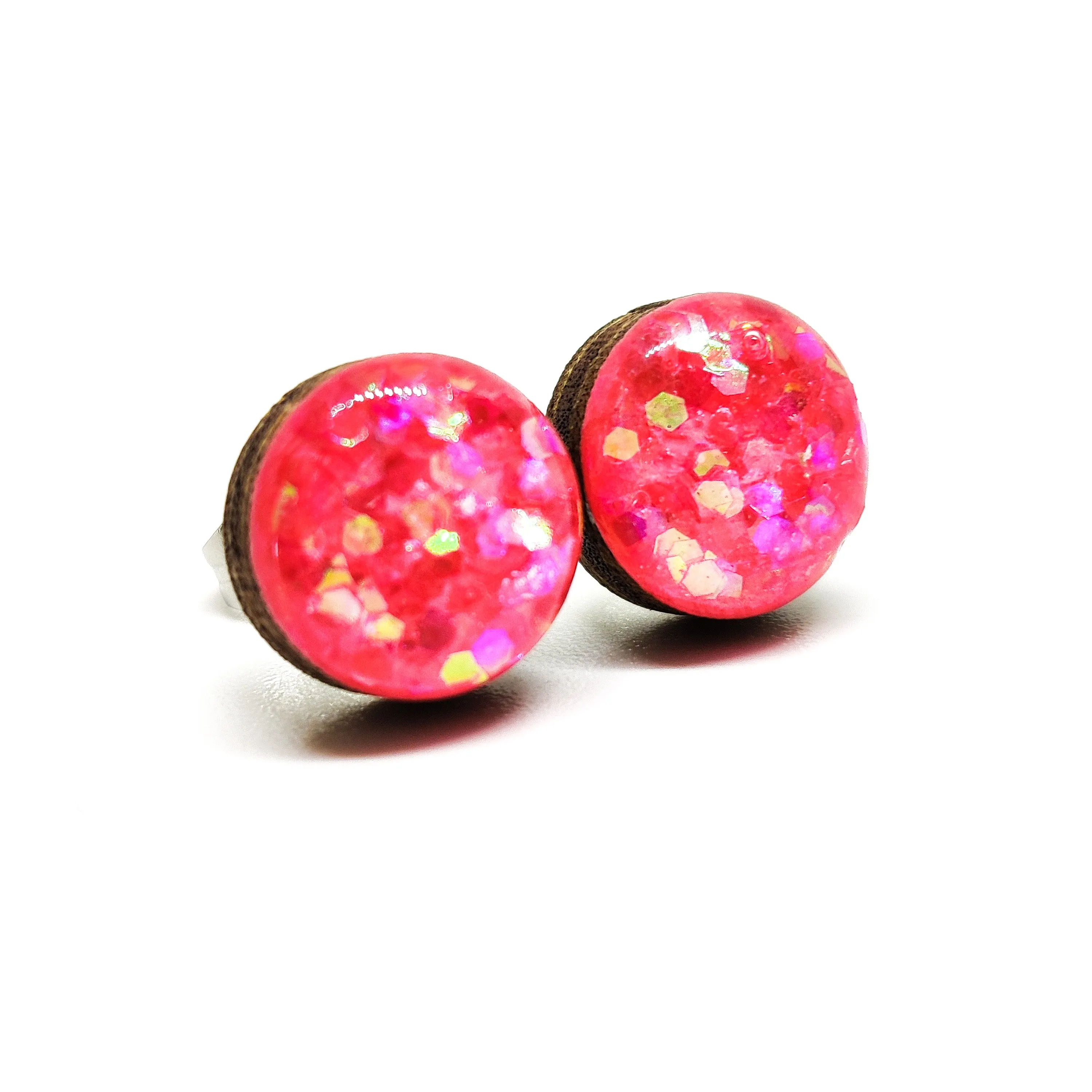 Pink Hexagon Confetti Sparkle Stud Earrings by Candi Cove Designs