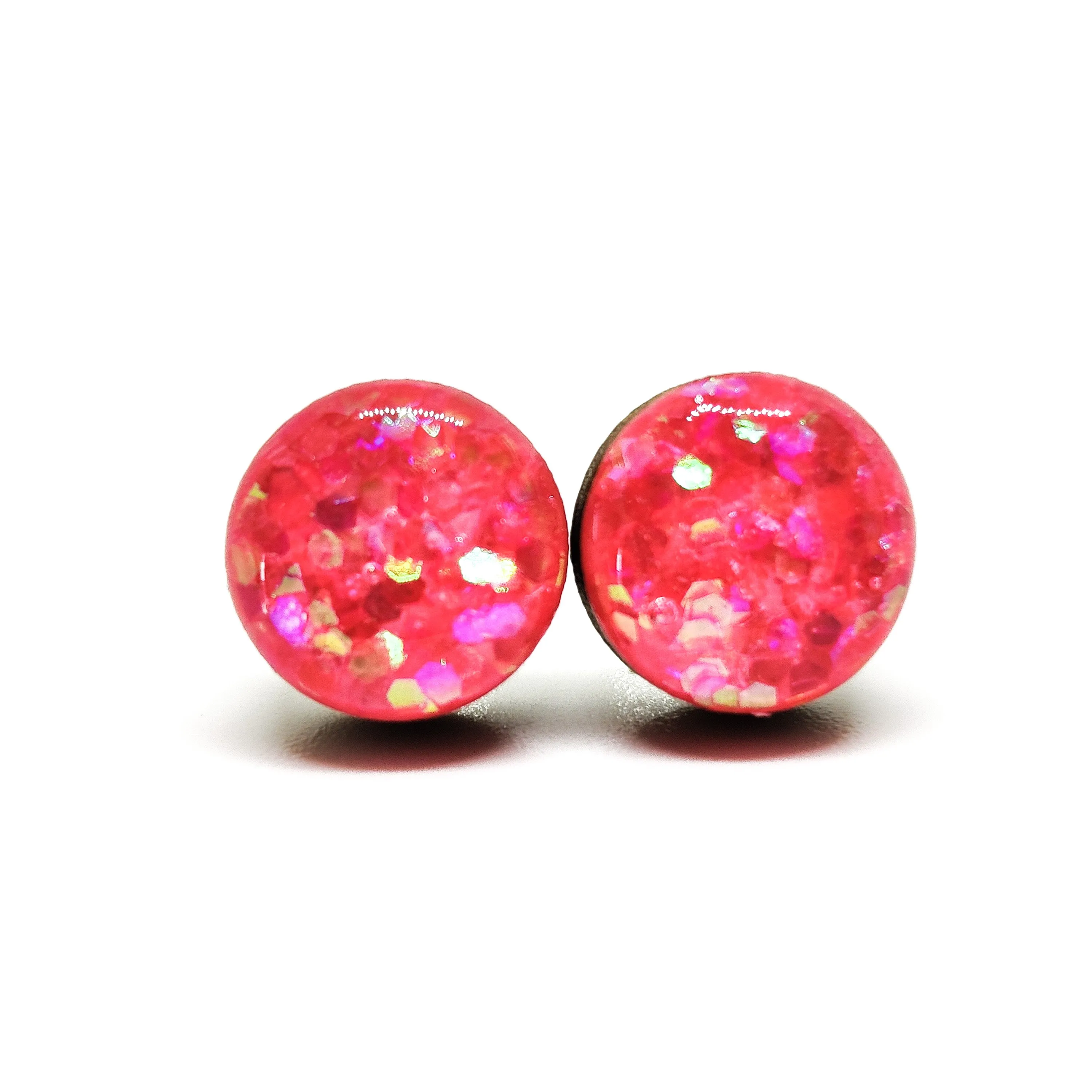 Pink Hexagon Confetti Sparkle Stud Earrings by Candi Cove Designs