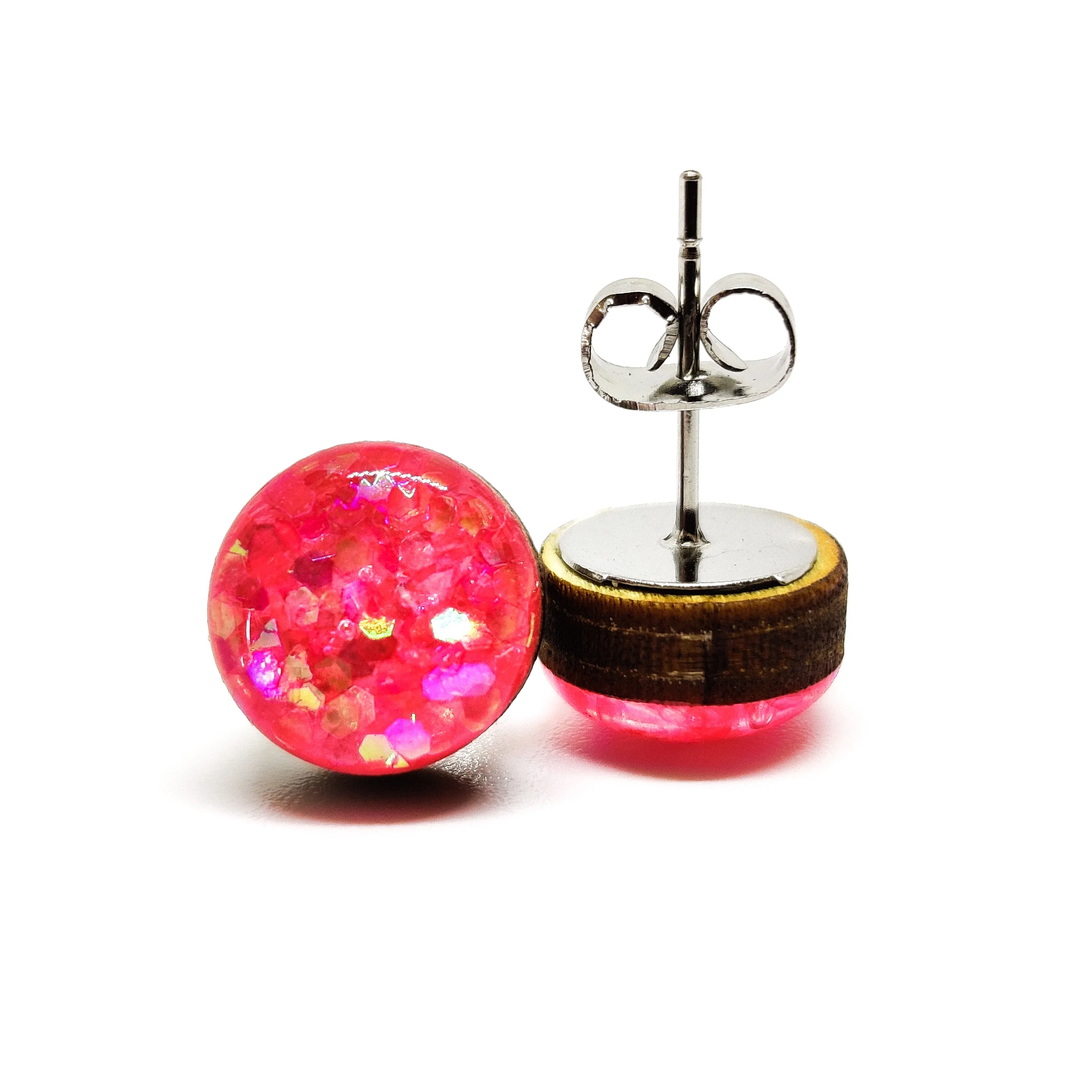 Pink Hexagon Confetti Sparkle Stud Earrings by Candi Cove Designs