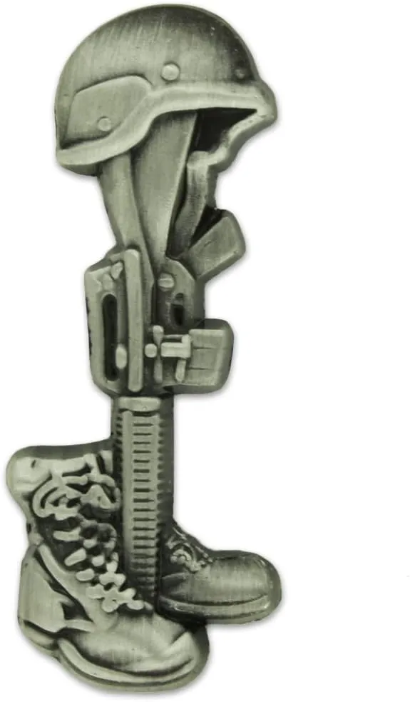 PinMart Final Tribute Battle Cross Fallen Soldier Silver Lapel Pin