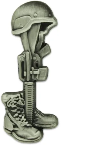 PinMart Final Tribute Battle Cross Fallen Soldier Silver Lapel Pin