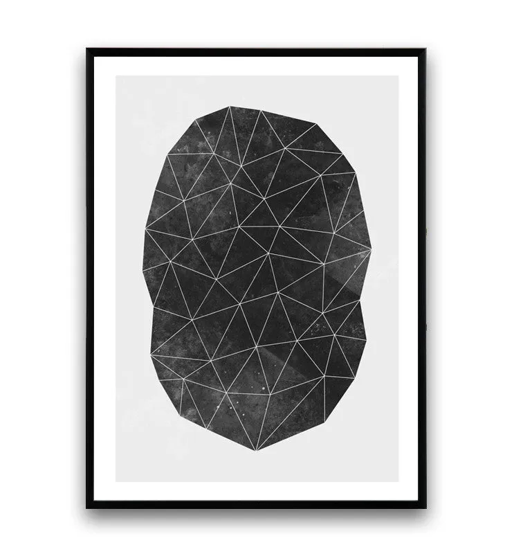 Polygon abstract geometric print, black and white wall art