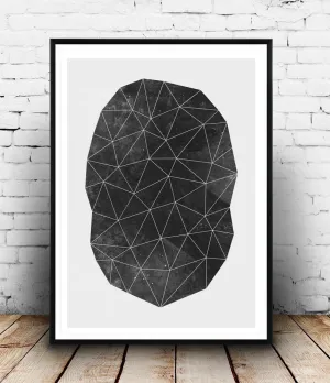 Polygon abstract geometric print, black and white wall art