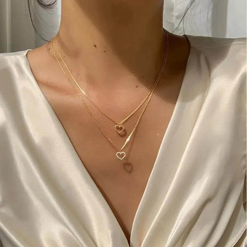 Premium Crystal Zircon Heart Star Charm Necklace Set for Women - Sparkling Stones, Versatile Design, Feminine Charms, Vintage Appeal - Excellent gift to Women