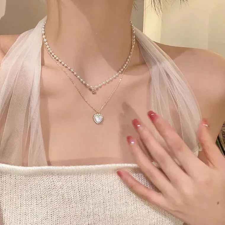 Premium Crystal Zircon Heart Star Charm Necklace Set for Women - Sparkling Stones, Versatile Design, Feminine Charms, Vintage Appeal - Excellent gift to Women