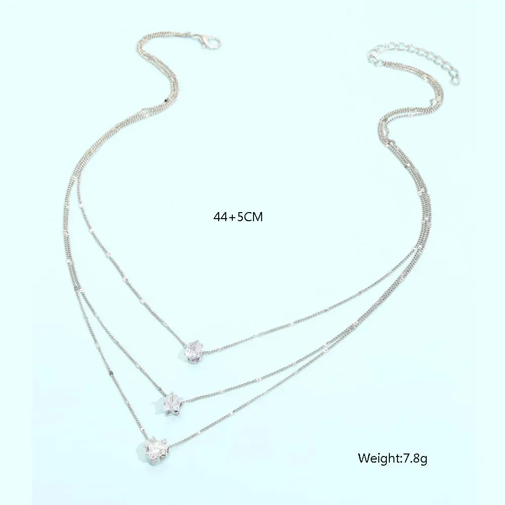 Premium Crystal Zircon Heart Star Charm Necklace Set for Women - Sparkling Stones, Versatile Design, Feminine Charms, Vintage Appeal - Excellent gift to Women