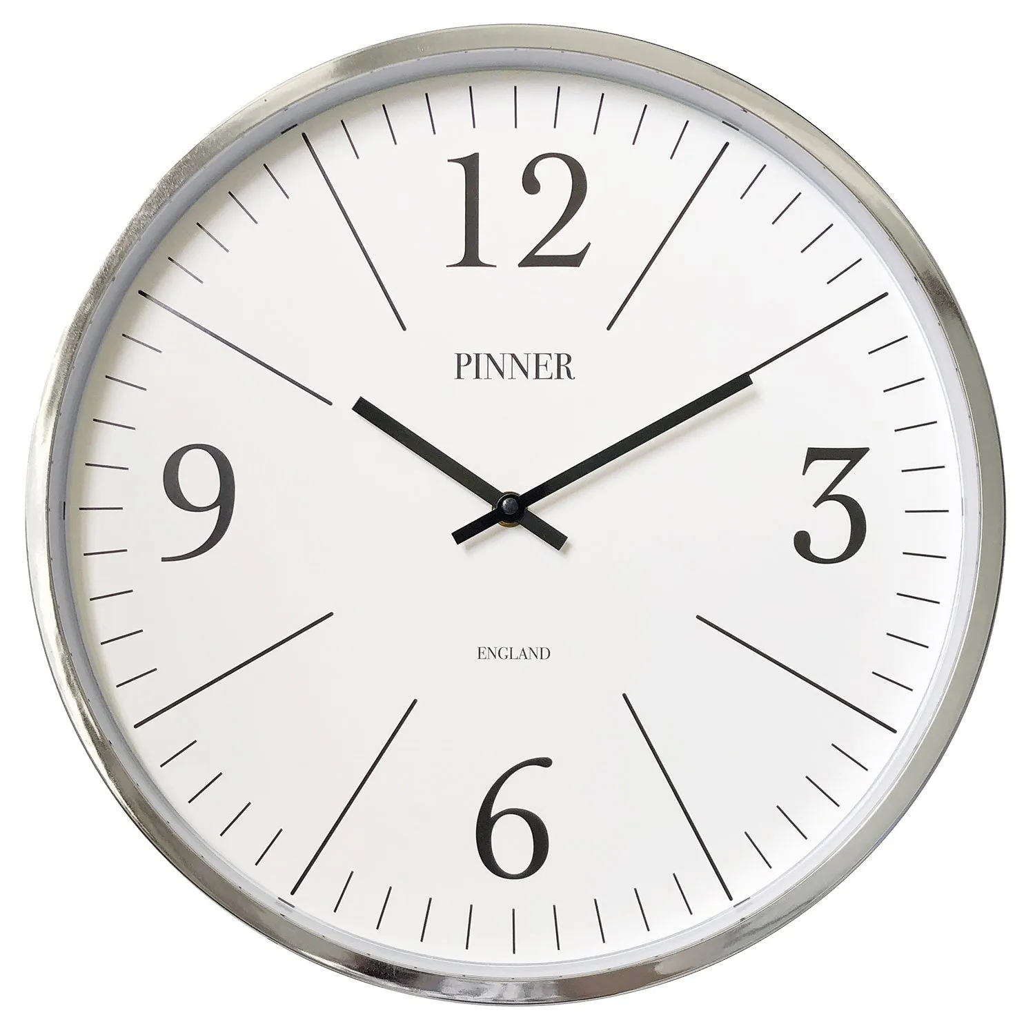 PREMIUS Round Decorative and Minimalist Clean Lines Wall Clock, Silver, 14 Inches