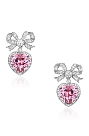 'Princess' Bow and Pink Crystal Heart Silver Earrings