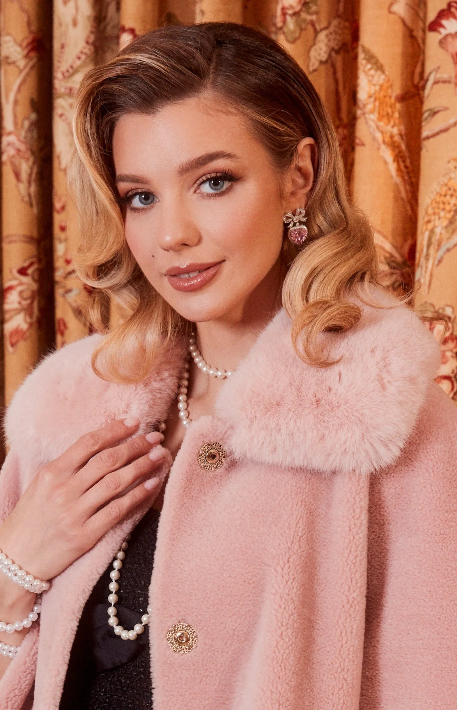 'Princess' Bow and Pink Crystal Heart Silver Earrings