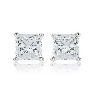 Princess Cut Zircon Silver Studs Earrings for Women