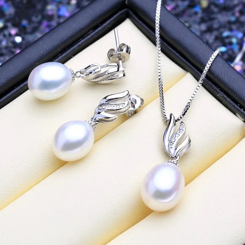 "Alegria" - Sterling Silver and Natural Pearl Bridal Jewelry Set - More Colors Available