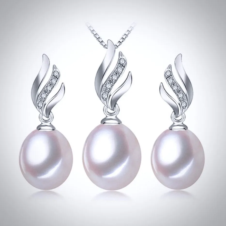 "Alegria" - Sterling Silver and Natural Pearl Bridal Jewelry Set - More Colors Available