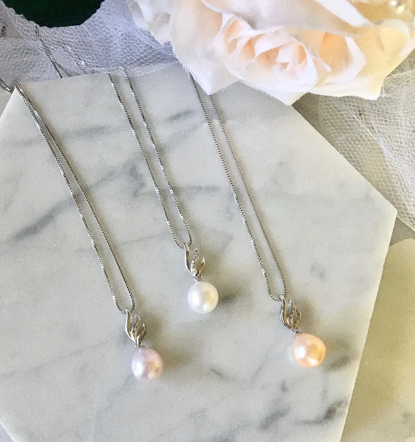 "Alegria" - Sterling Silver and Natural Pearl Bridal Jewelry Set - More Colors Available