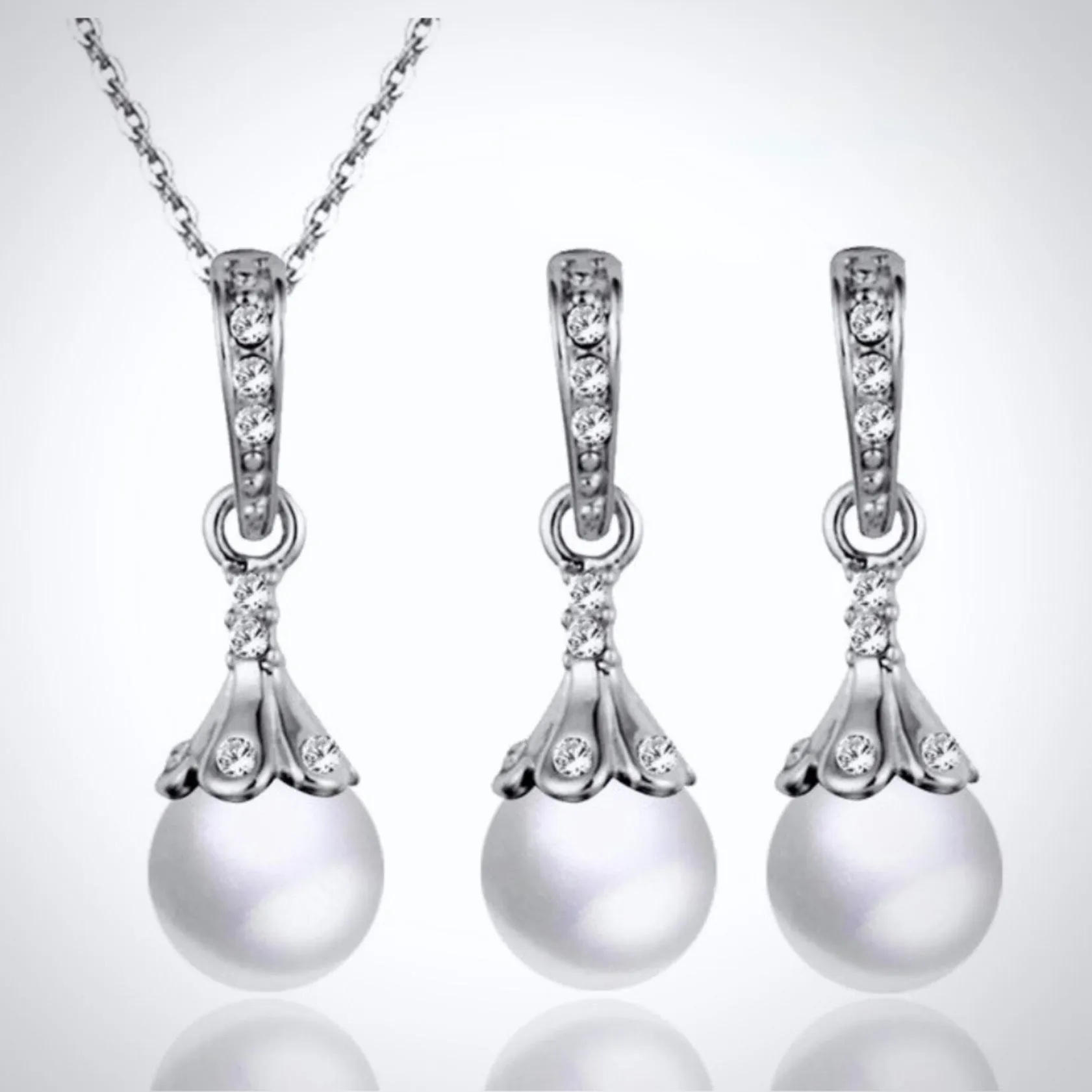 "Allison" - Pearl and Cubic Zirconia Jewelry Set