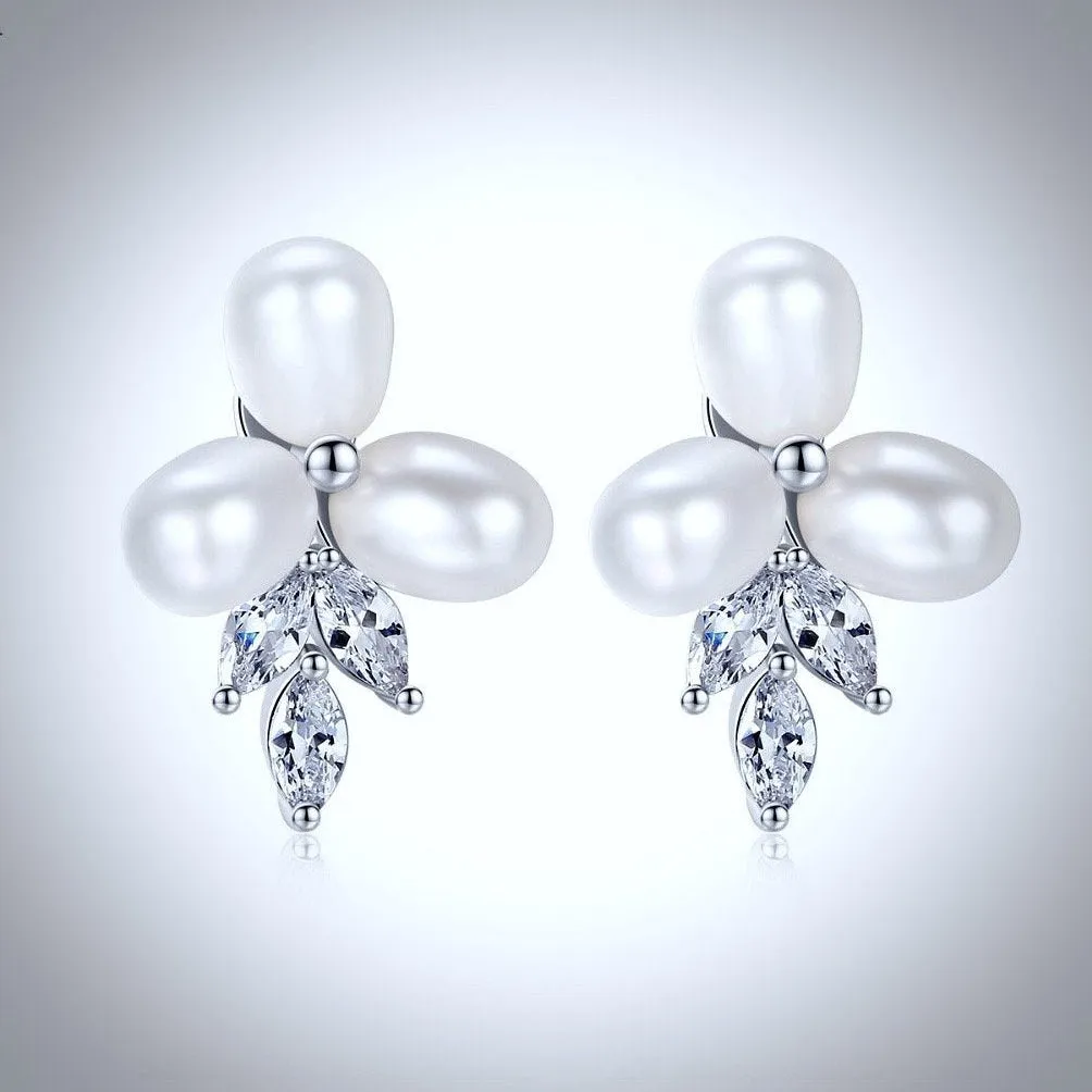 "Lena" - Freshwater Pearl and Cubic Zirconia Bridal Earrings