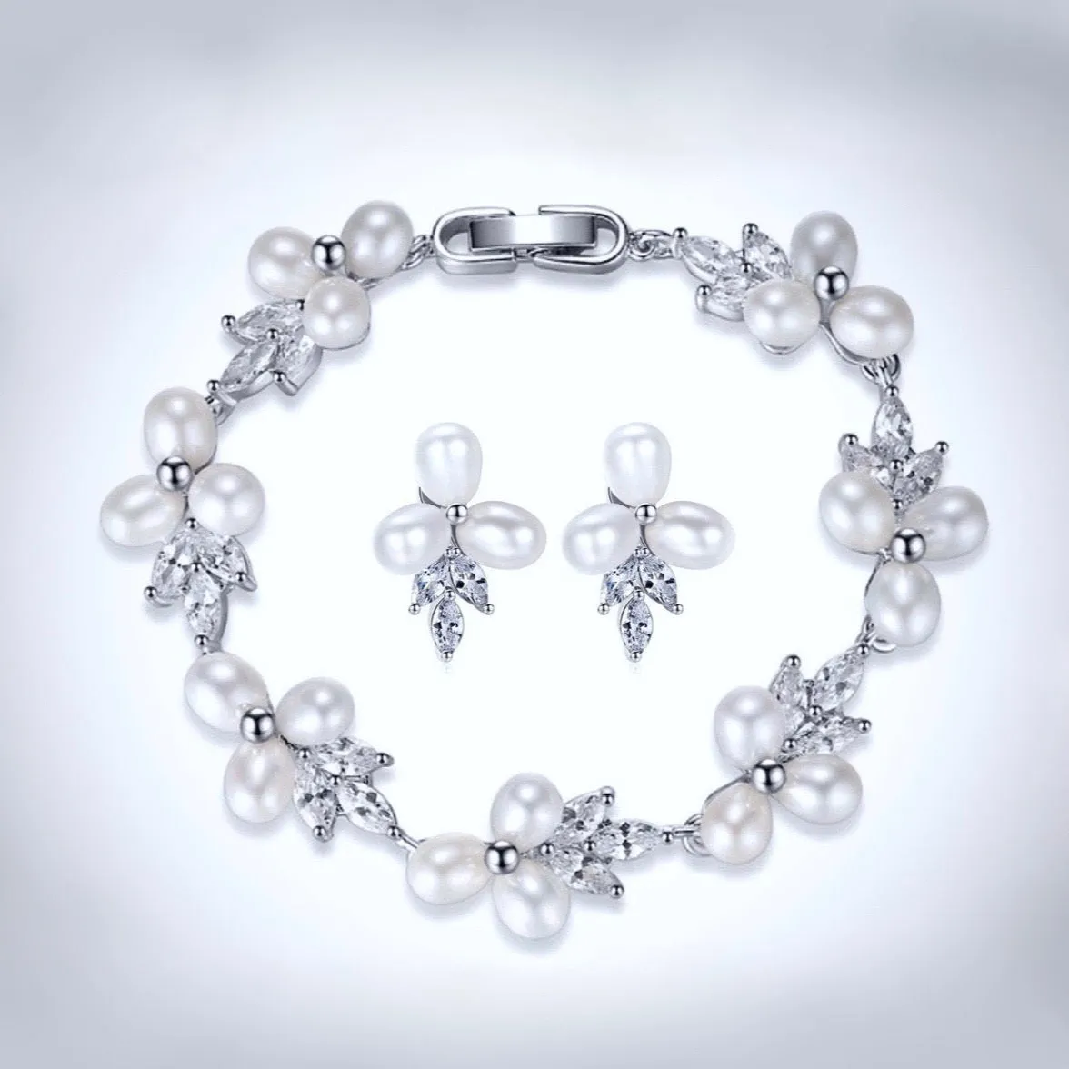 "Lena" - Freshwater Pearl and Cubic Zirconia Bridal Earrings