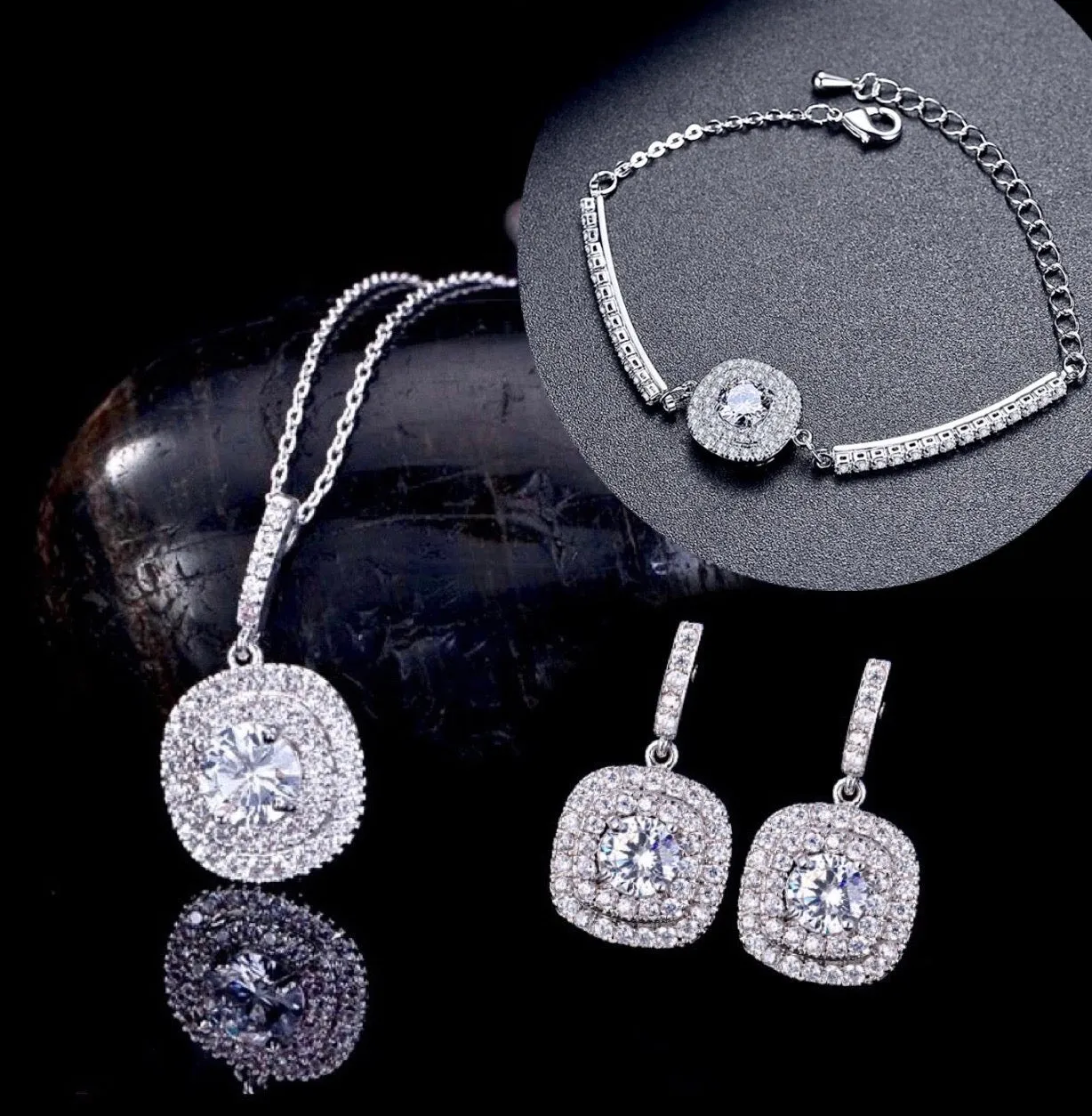 "Margot" - Silver Cubic Zirconia Bridal Three-Piece Jewelry Set