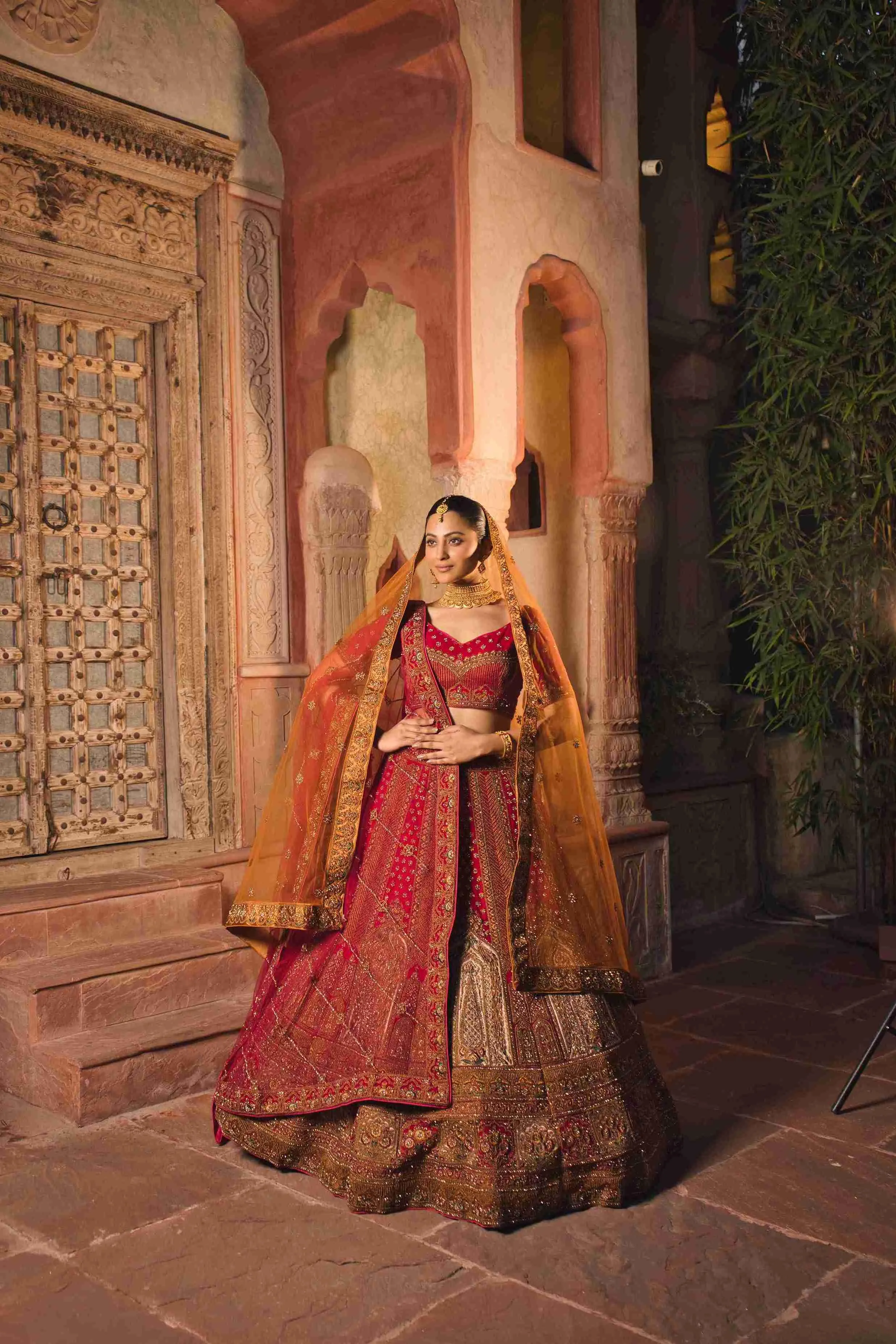 Rani Velvet Bridal Lehenga with Zari, Zarkan & Cutdana Work