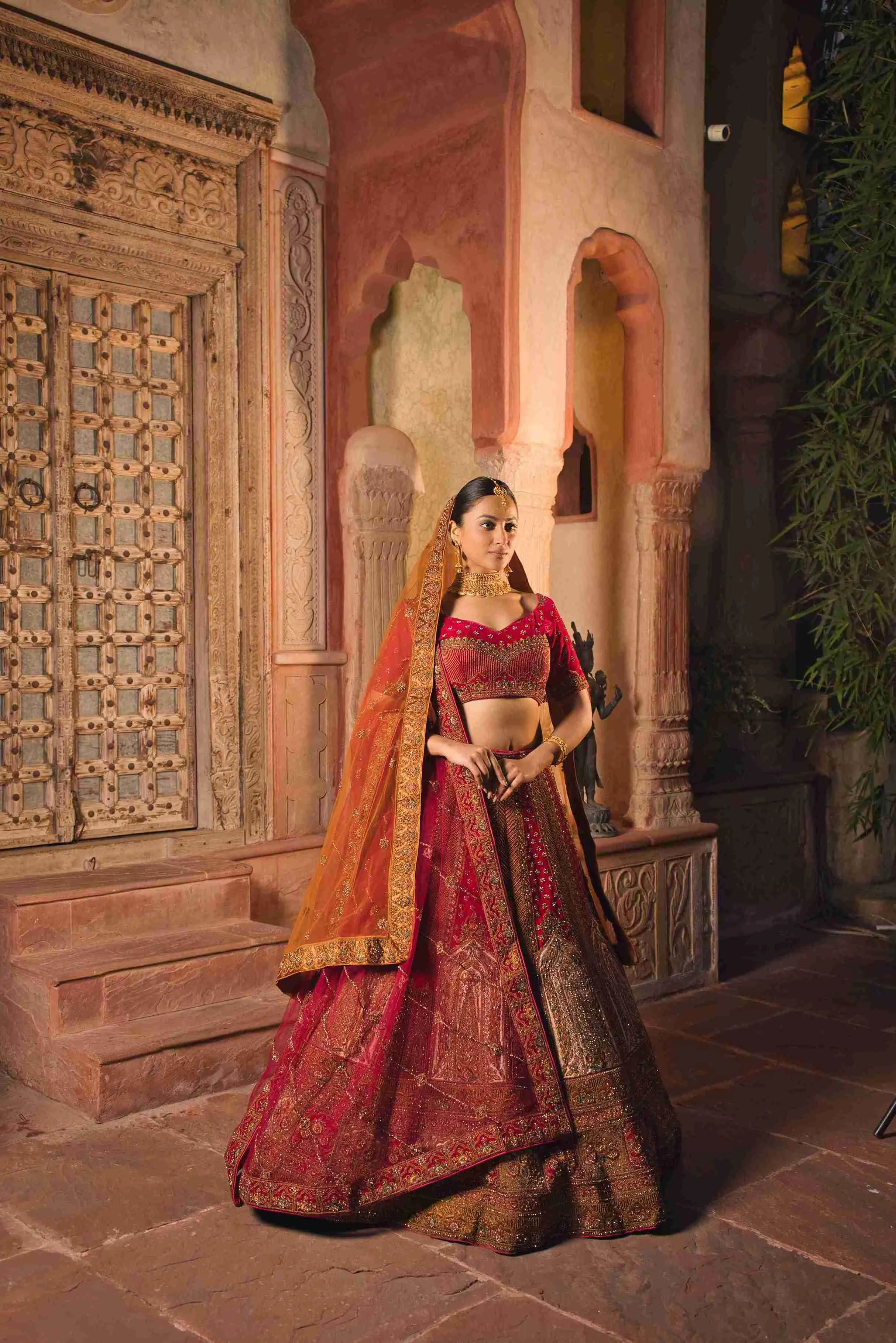 Rani Velvet Bridal Lehenga with Zari, Zarkan & Cutdana Work
