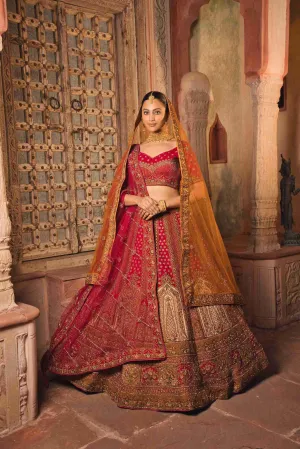 Rani Velvet Bridal Lehenga with Zari, Zarkan & Cutdana Work