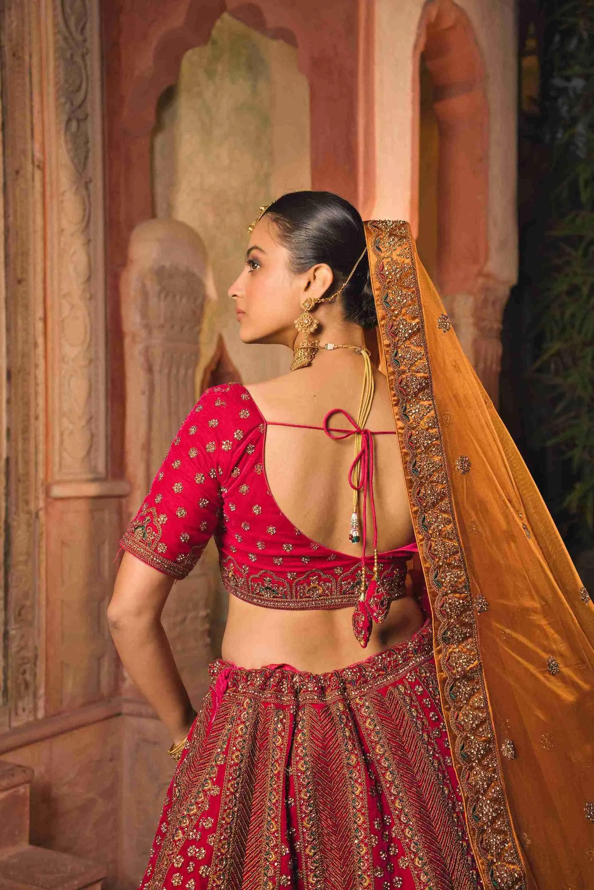 Rani Velvet Bridal Lehenga with Zari, Zarkan & Cutdana Work
