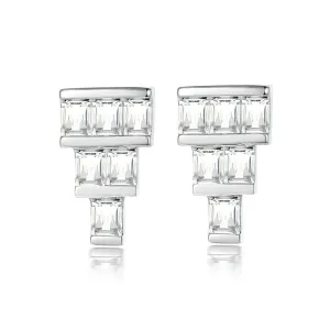 Rectangle Zircon Cake Shape Silver Studs Earrings for Women