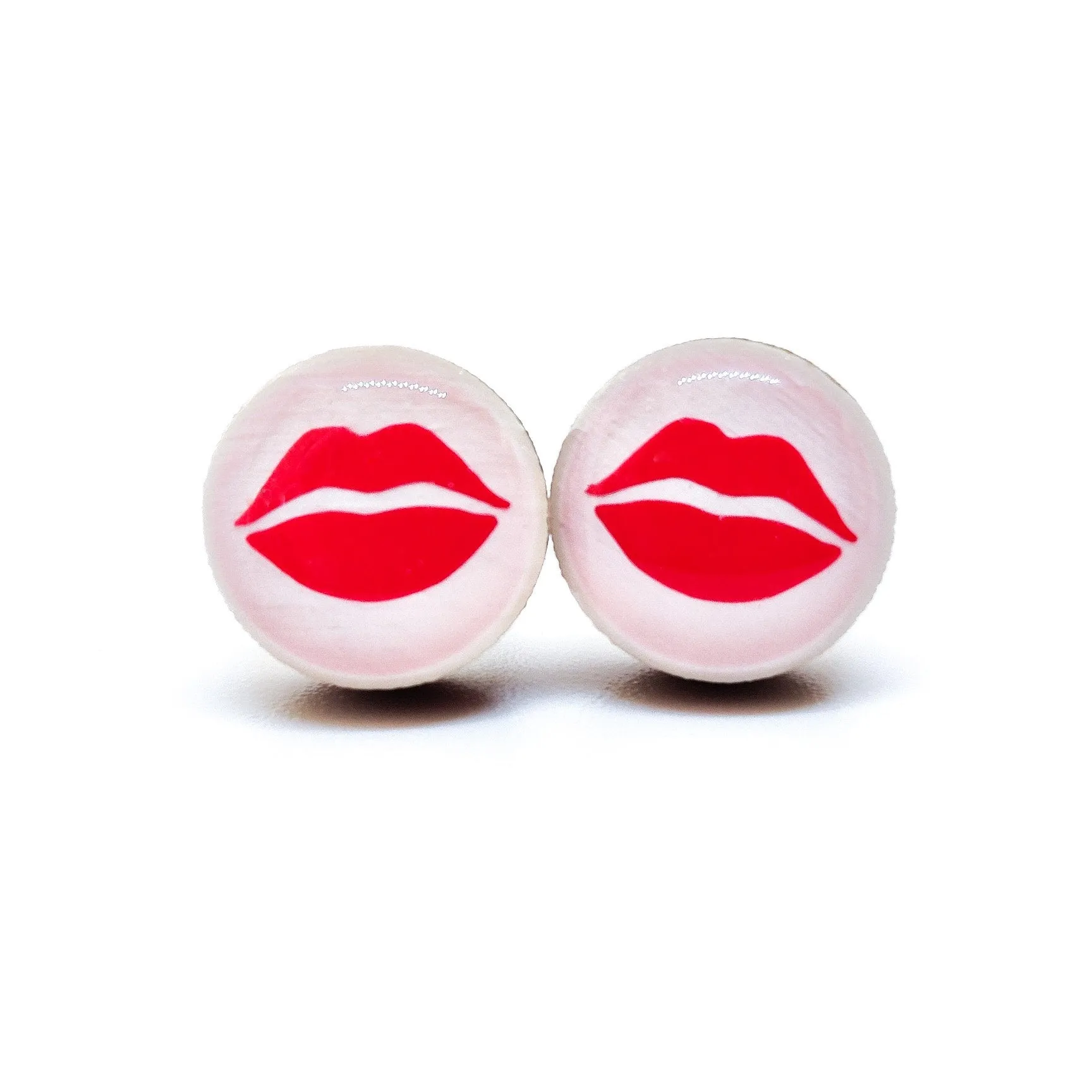 Red Kiss Lips Stud Earrings by Candi Cove Designs
