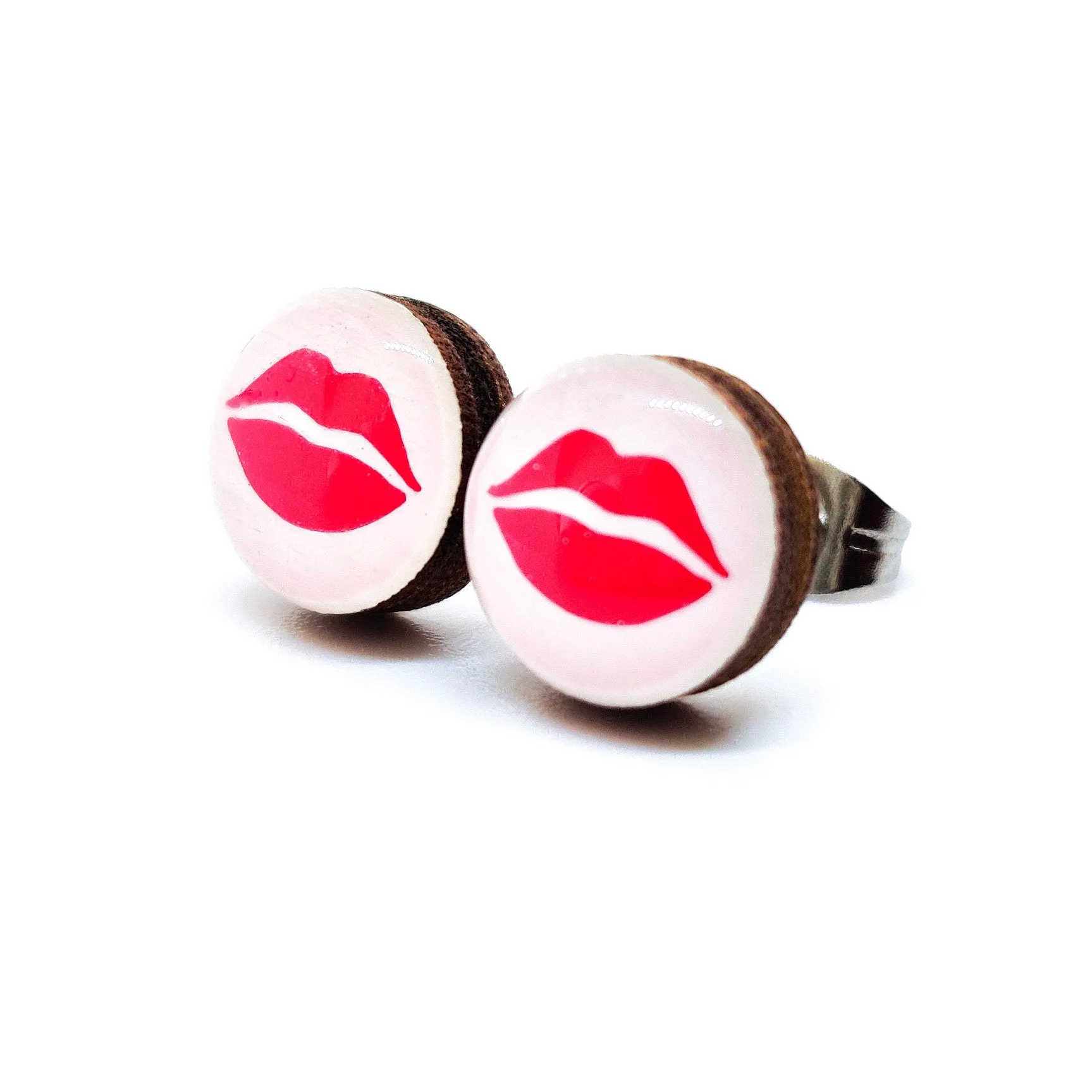 Red Kiss Lips Stud Earrings by Candi Cove Designs