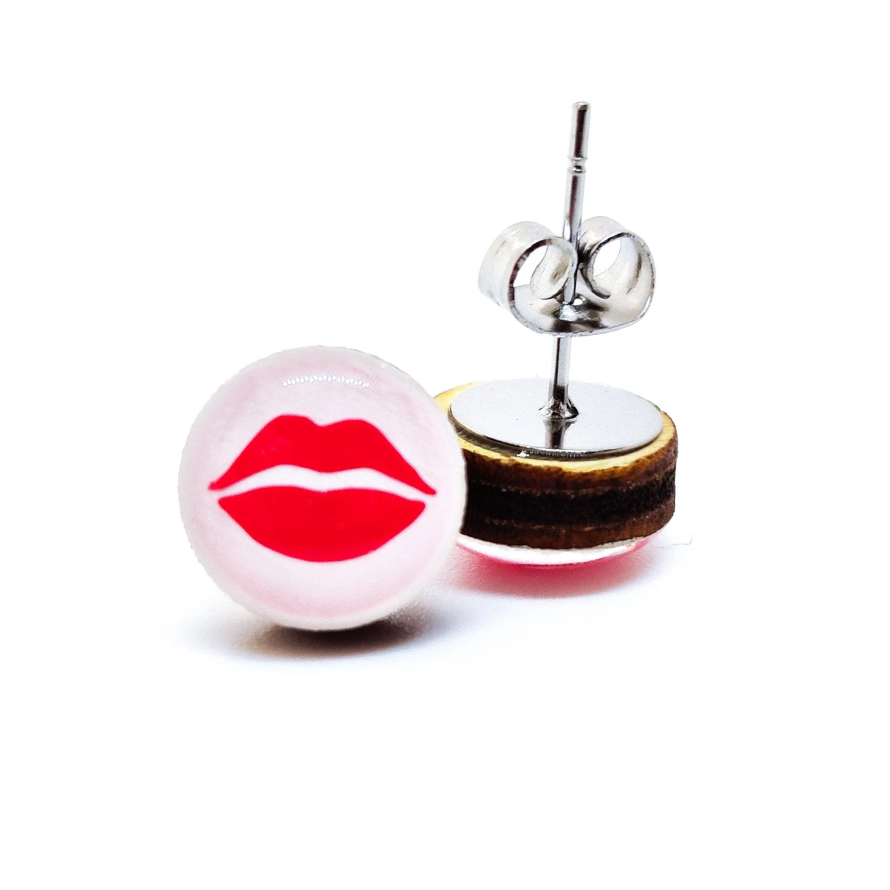 Red Kiss Lips Stud Earrings by Candi Cove Designs