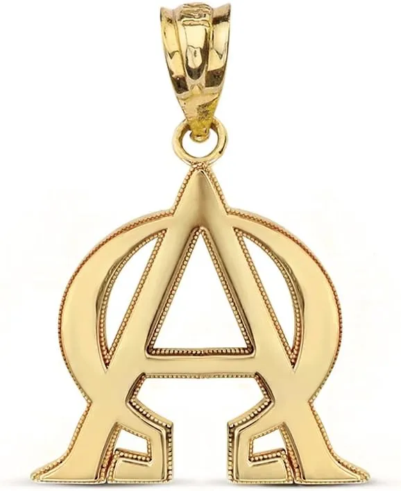 Religious Jewelry Solid 10k Yellow Gold Alpha and Omega Christian Symbols Charm Pendant