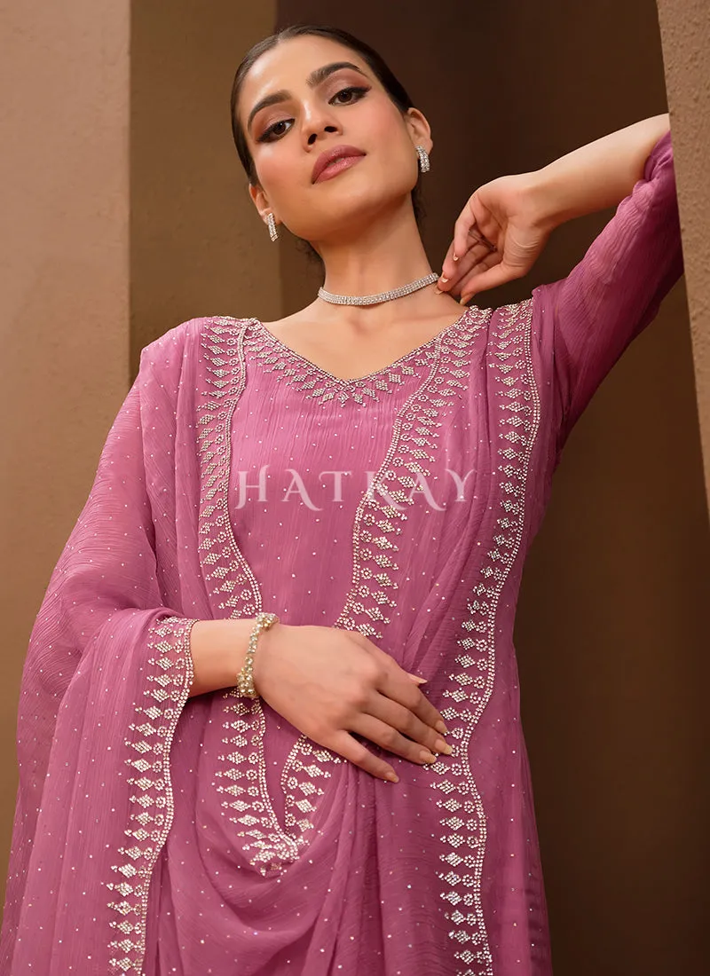Rich Pink Crystal Embroidered Pant Style Suit