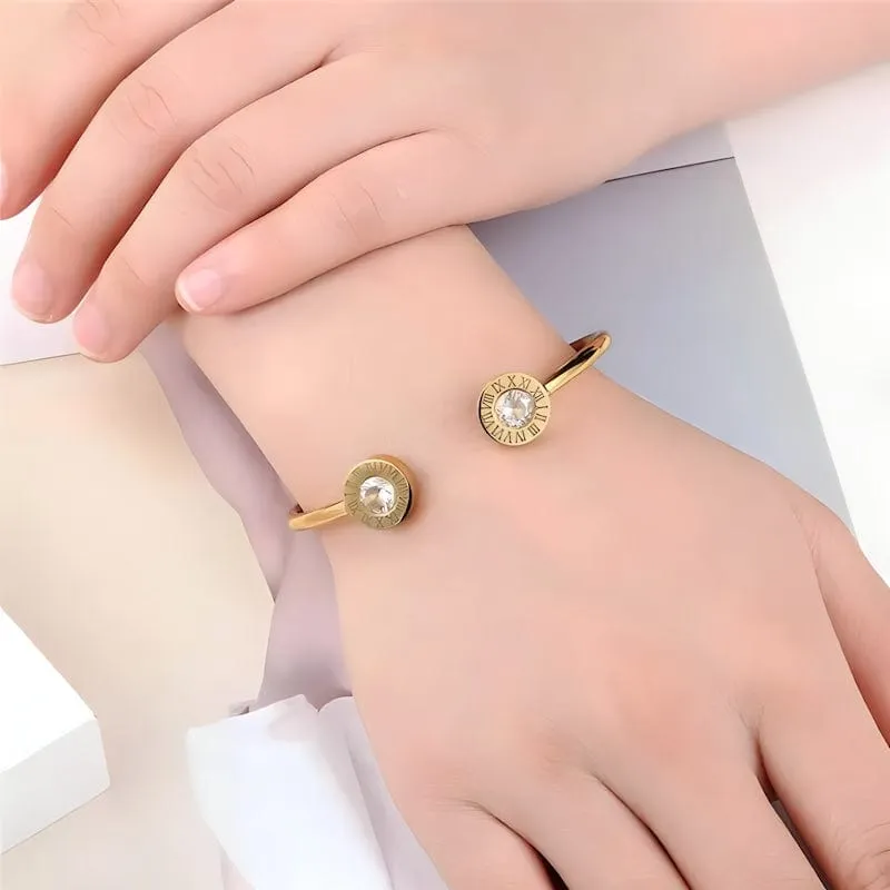 Roman Number Zirconia Cuff Bracelet