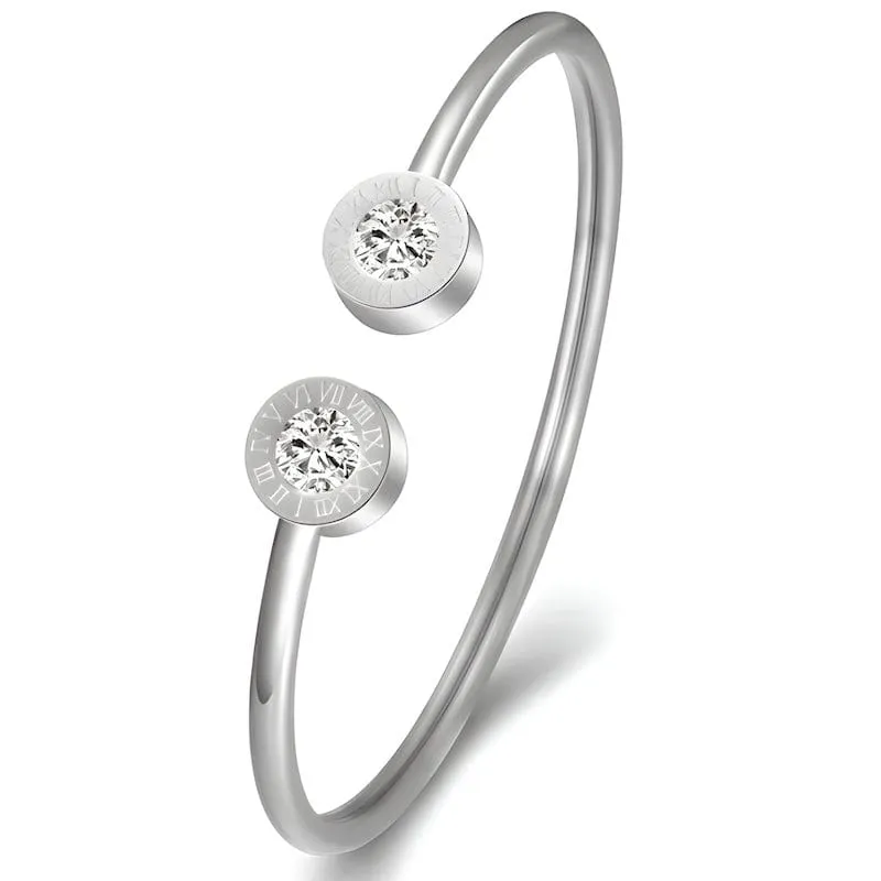 Roman Number Zirconia Cuff Bracelet