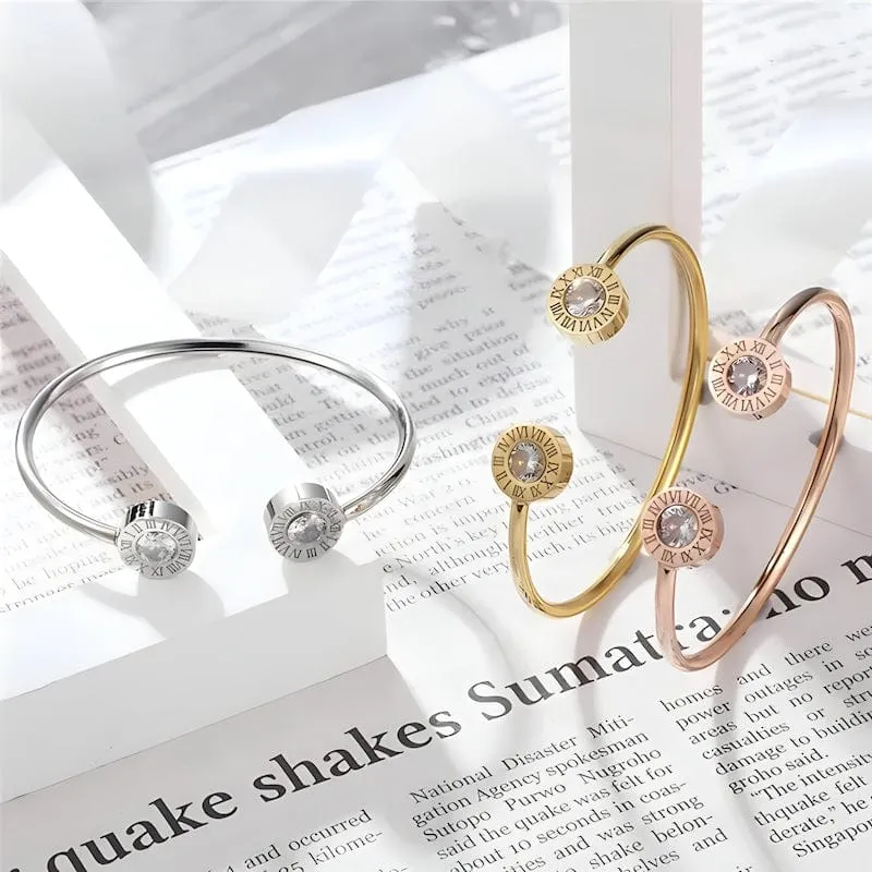 Roman Number Zirconia Cuff Bracelet