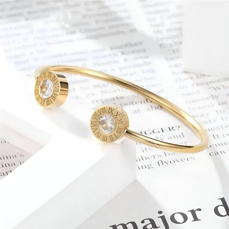 Roman Number Zirconia Cuff Bracelet