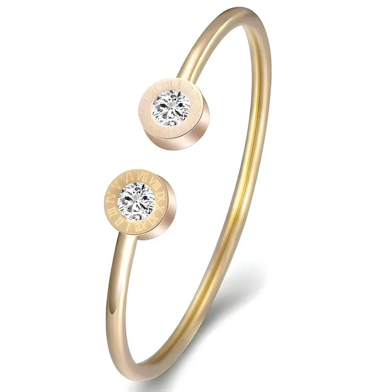 Roman Number Zirconia Cuff Bracelet