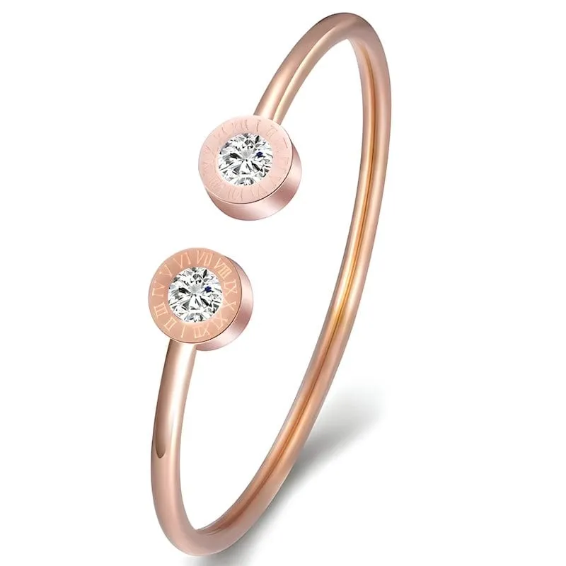 Roman Number Zirconia Cuff Bracelet