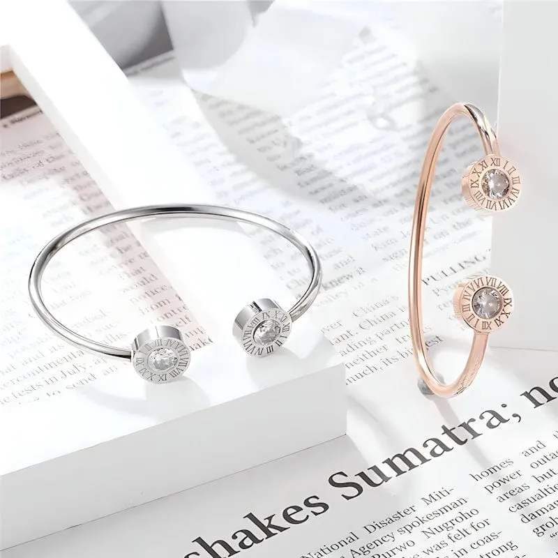 Roman Number Zirconia Cuff Bracelet