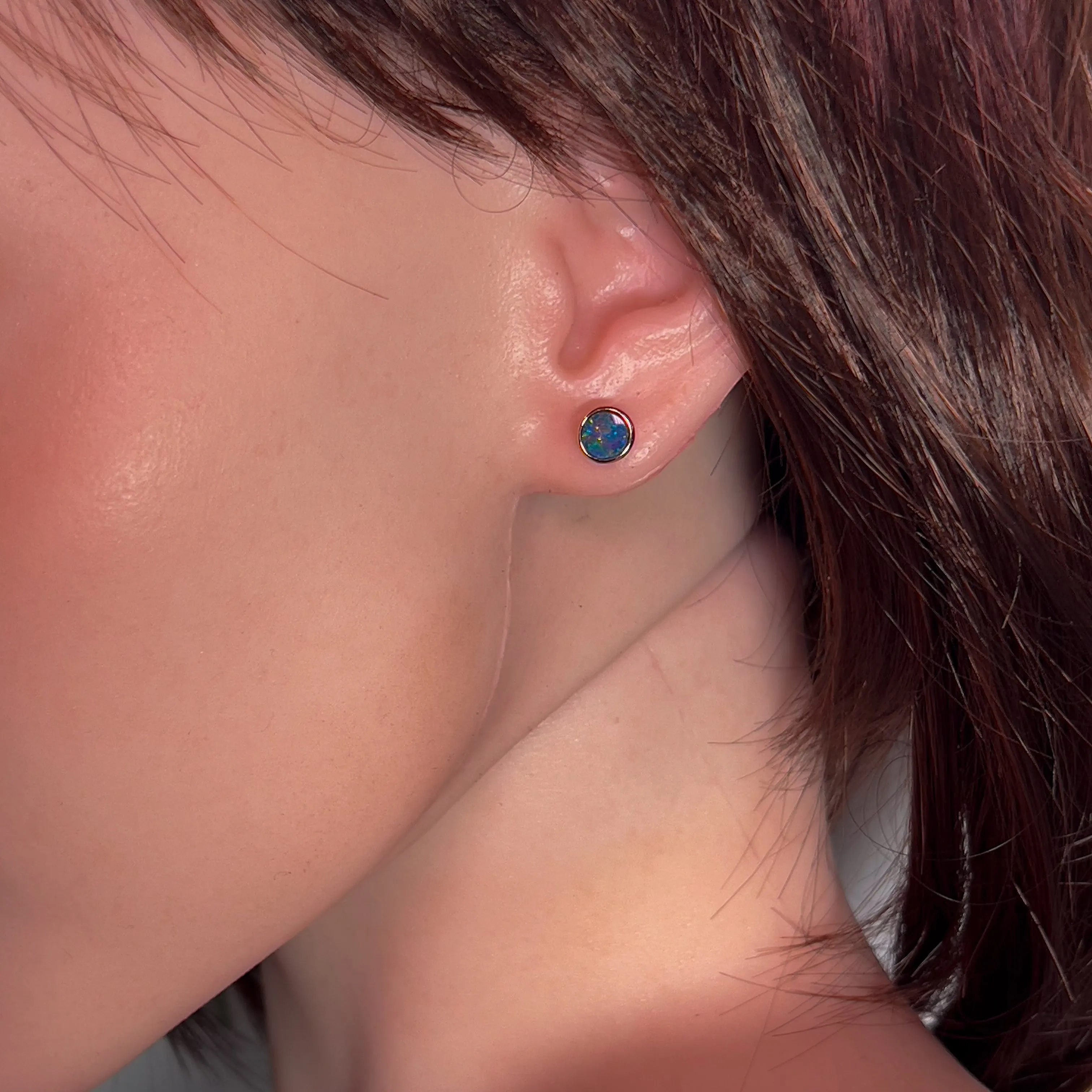 Rose Gold plated Silver Round Opal doublet studs