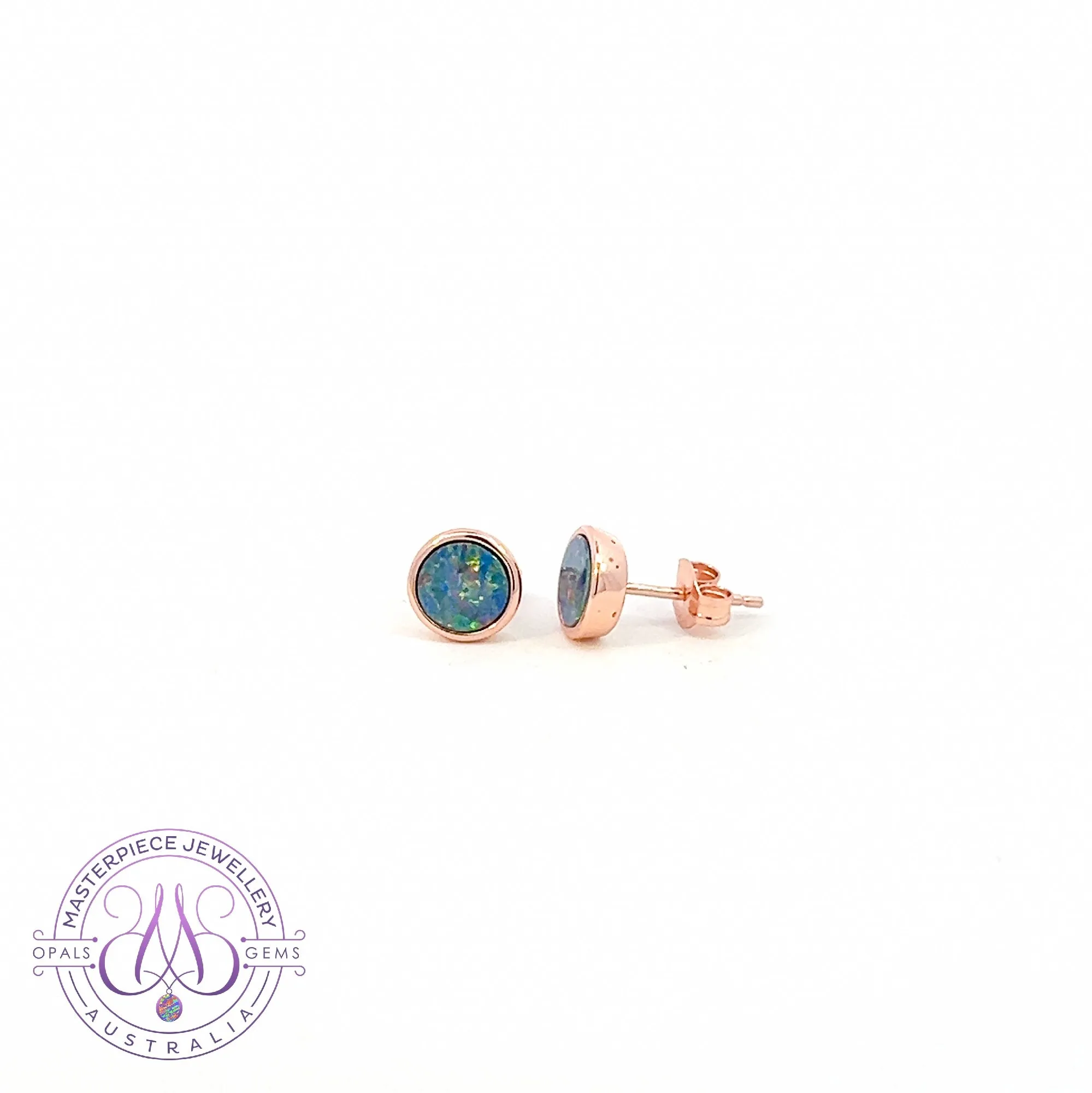 Rose Gold plated Silver Round Opal doublet studs
