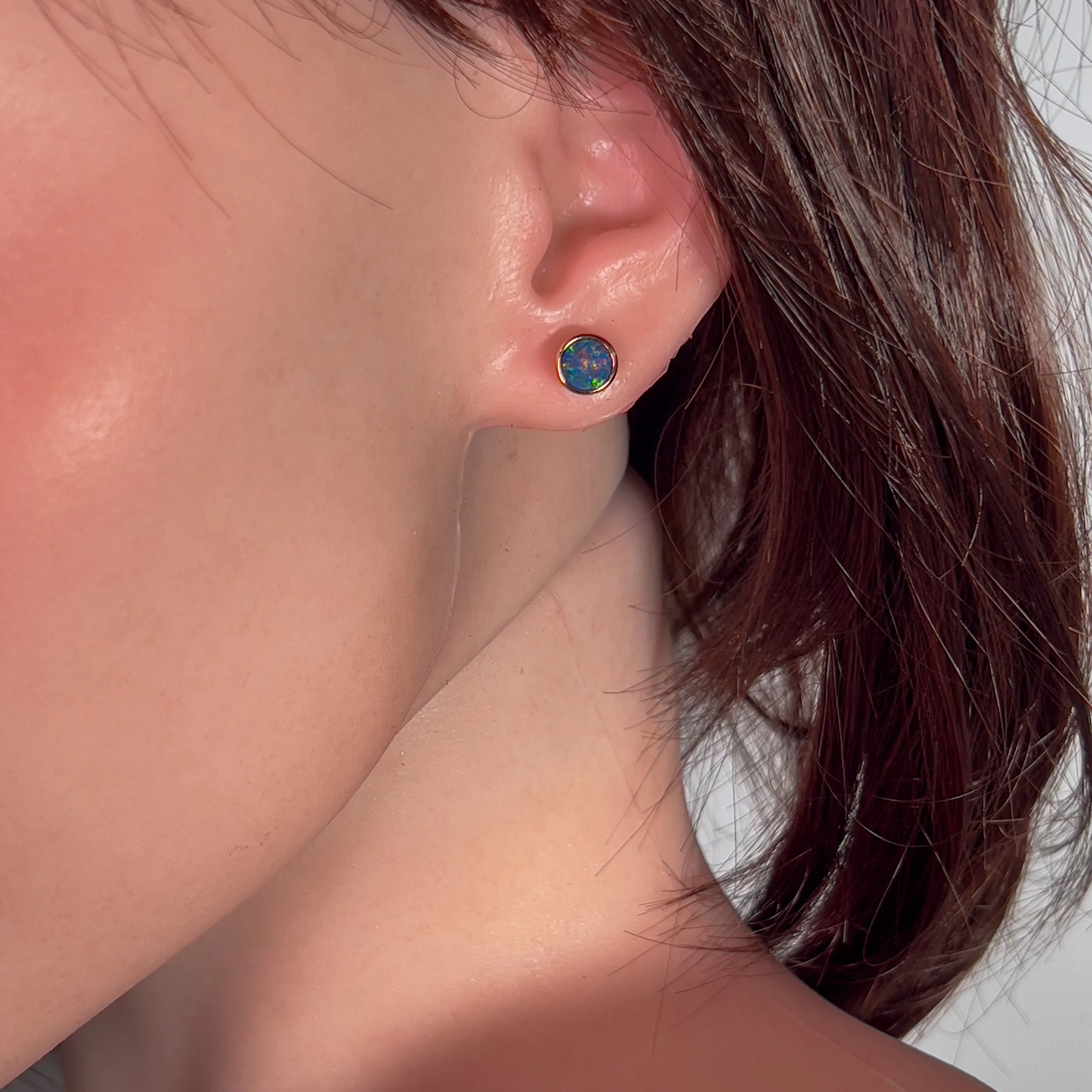 Rose Gold plated Silver Round Opal doublet studs