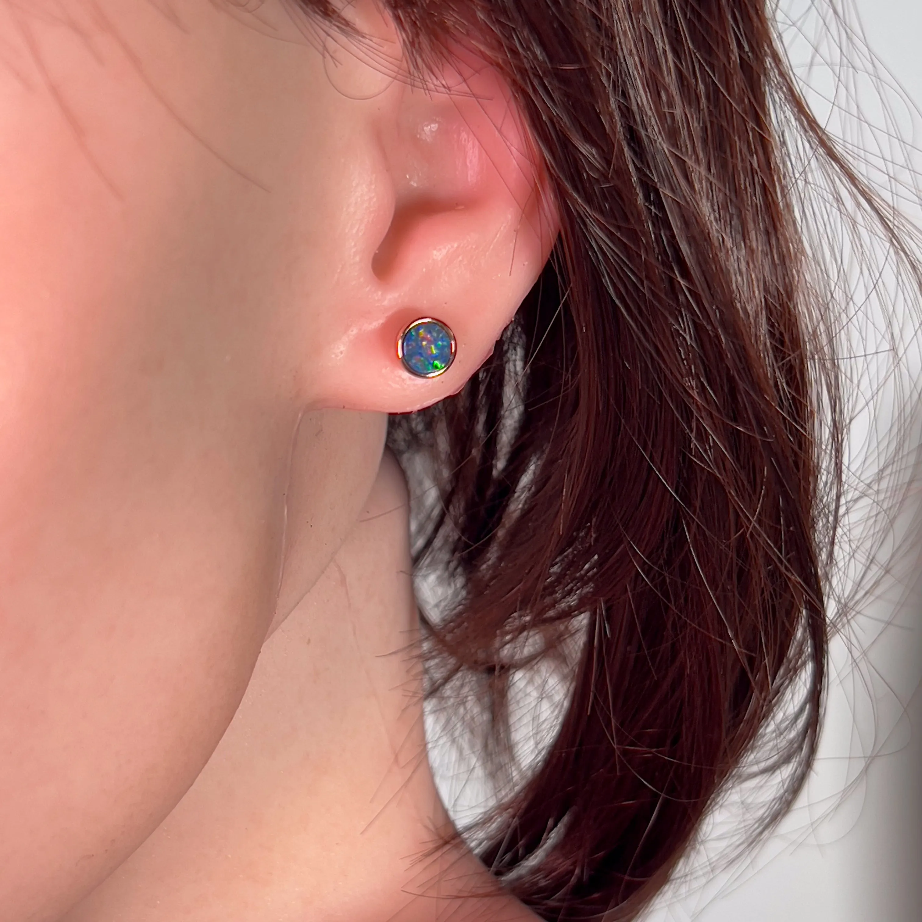 Rose Gold plated Silver Round Opal doublet studs
