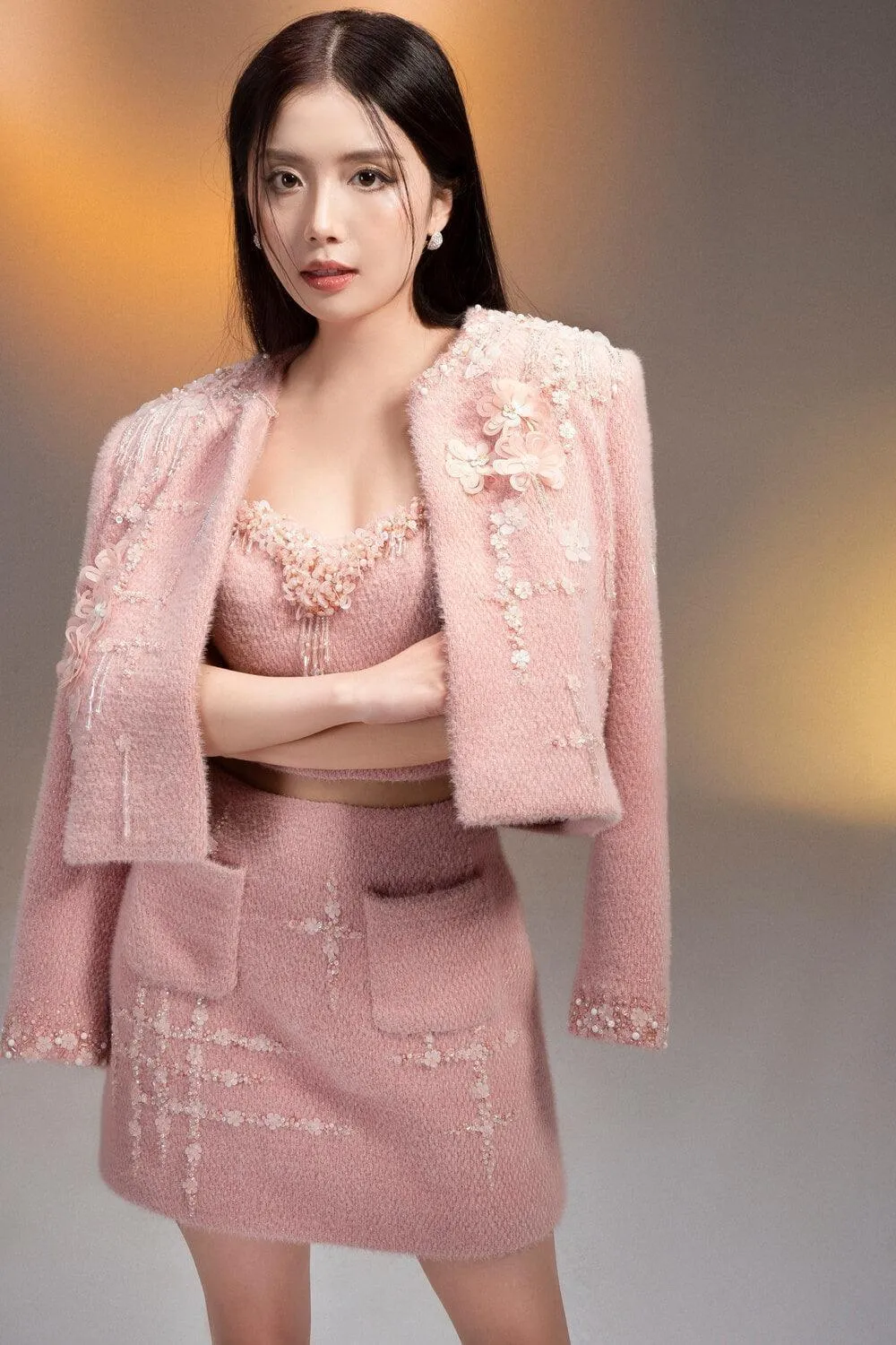 Rose On Ice Cropped Long Sleeved Wool Jacket