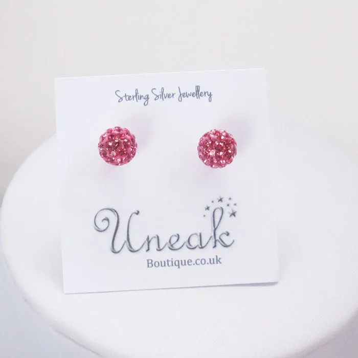 Rose Pink Crystal Ball Earrings