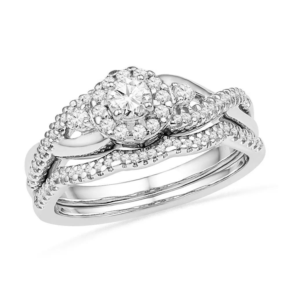 Round Halo Diamond Engagement Bridal Ring Set