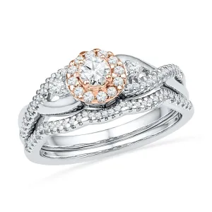 Round Halo Diamond Engagement Bridal Ring Set