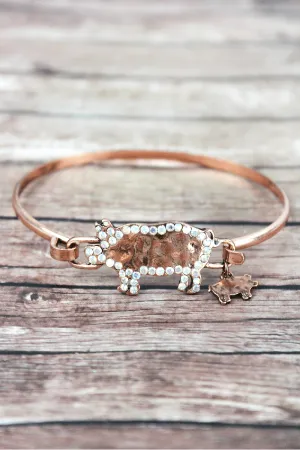 SALE! Iridescent Crystal Trimmed Burnished Coppertone Pig Bracelet