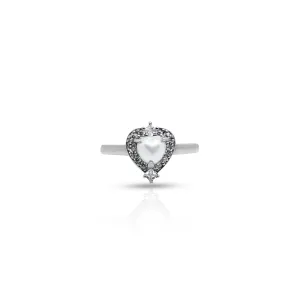 Silver Center Pearl with Heart Shape Design Ring for Girls
