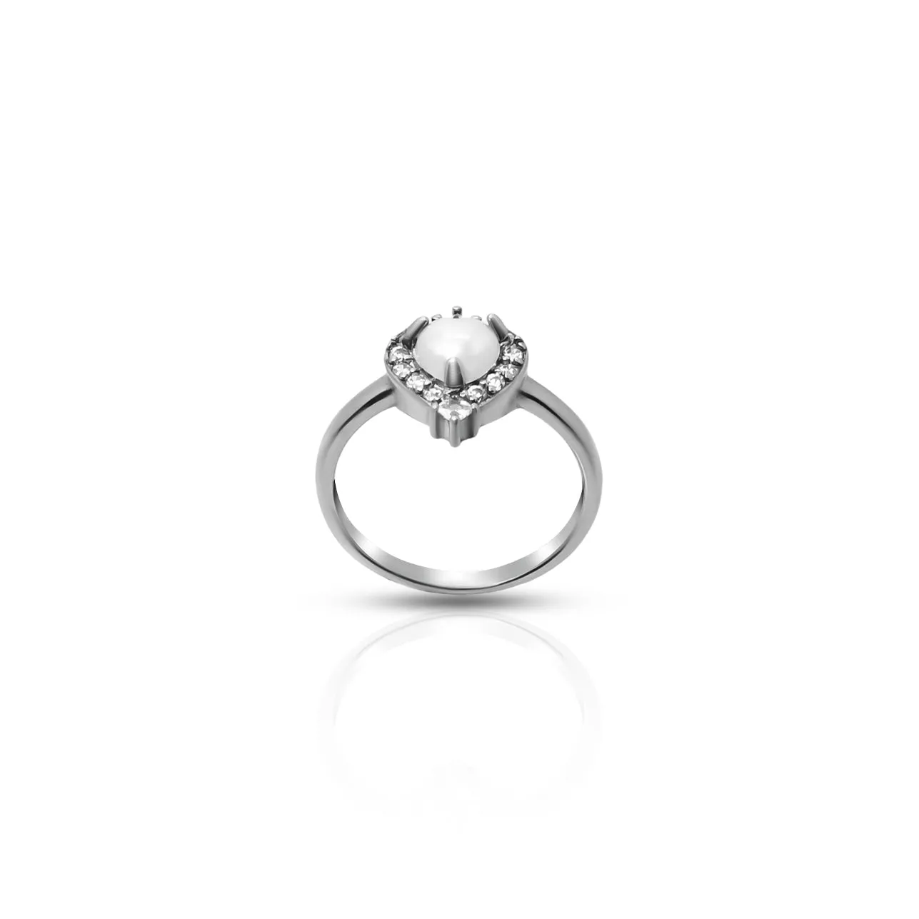 Silver Center Pearl with Heart Shape Design Ring for Girls